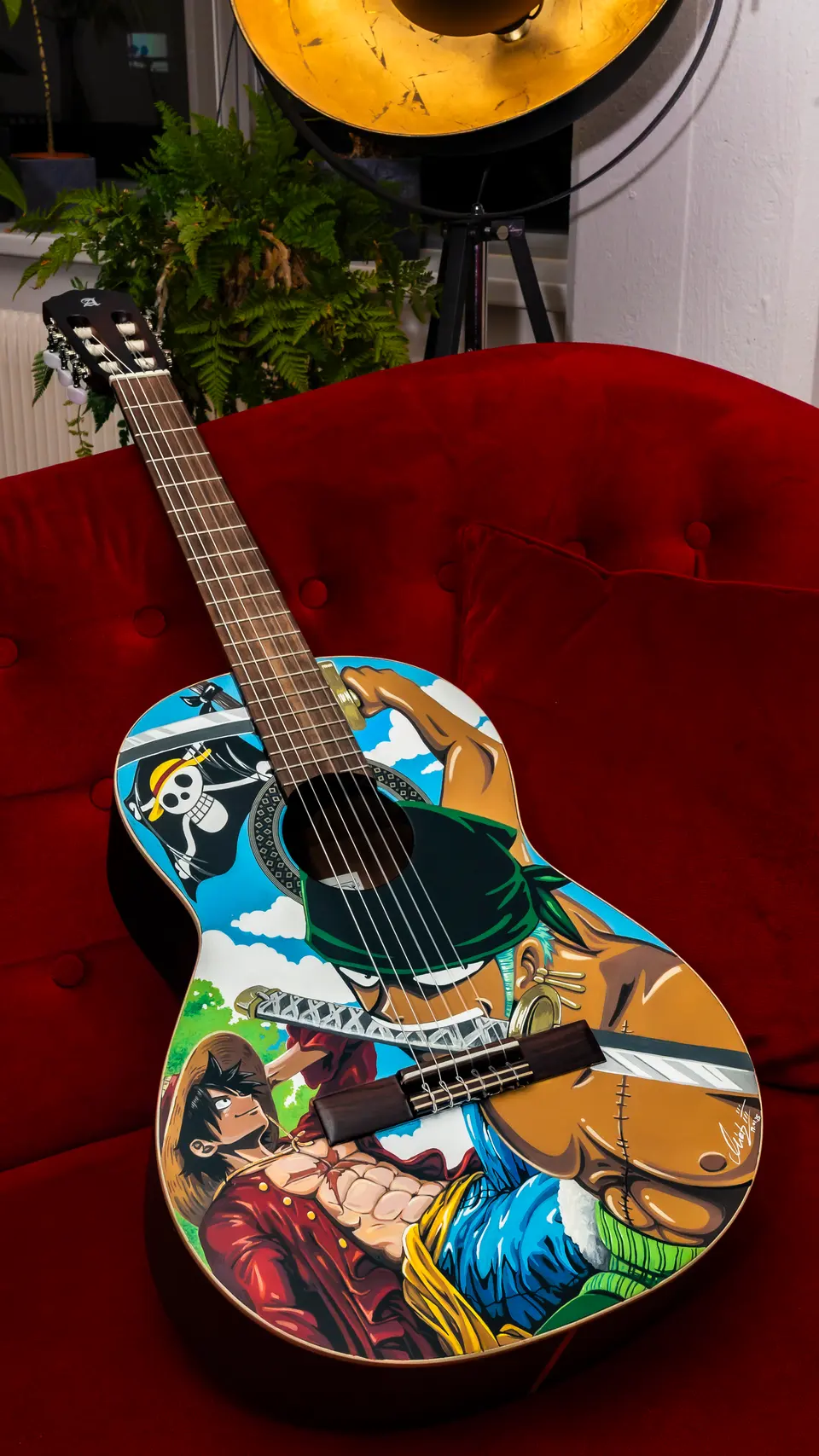 Handbemalte Gitarre mit One-Piece-Motiven