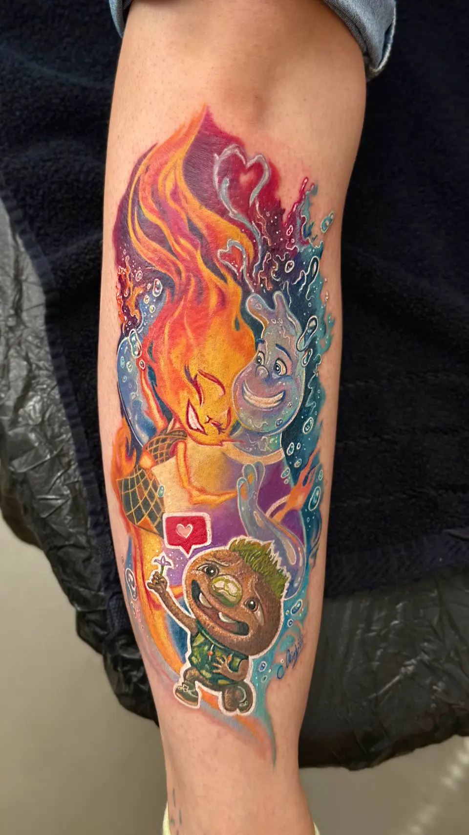 Ember und Wade aus Elemental als Tattoo